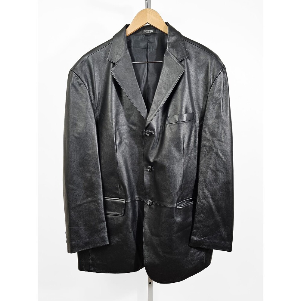 Stafford XL Black Men's Leather Blazer Retro 90s Y2K